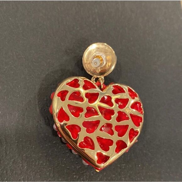 ♥️ Betsey Johnson drop dangle red embellished heart earrings ♥️ - Picture 3 of 3